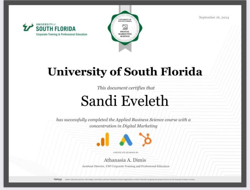 USF Digital Marketing Science Certificate